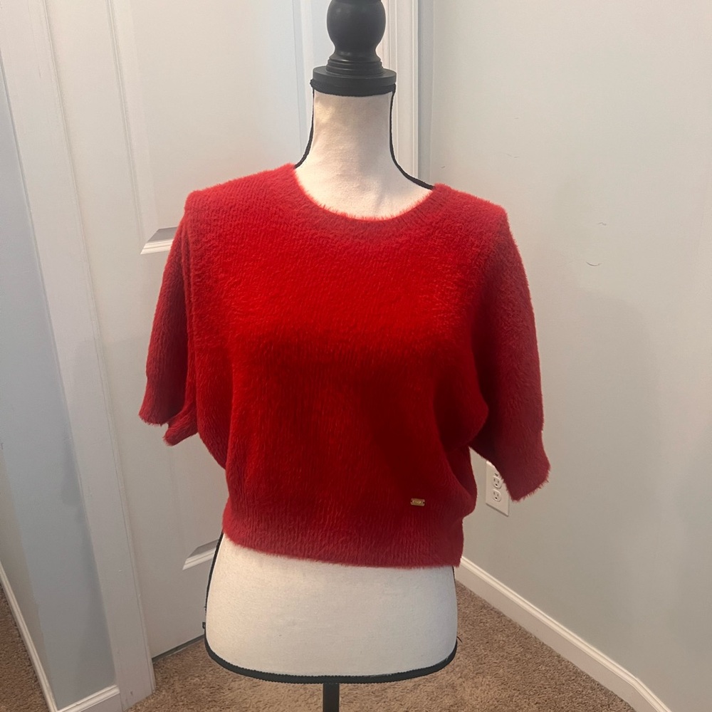 L’AGENCE Red Eyelash Knit Cropped Sweater S